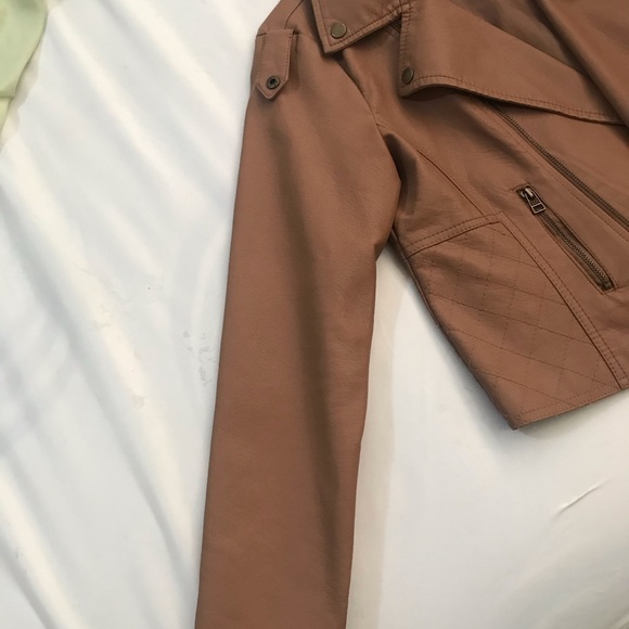 Brown Leather-Look Biker Jacket - Picture 4 of 8